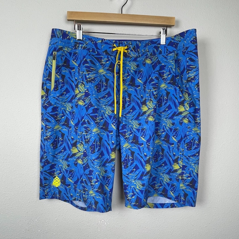 Stio Men's Floral Board Shorts Blue Yellow Size 38 Quick Dry‎ Resort Swim